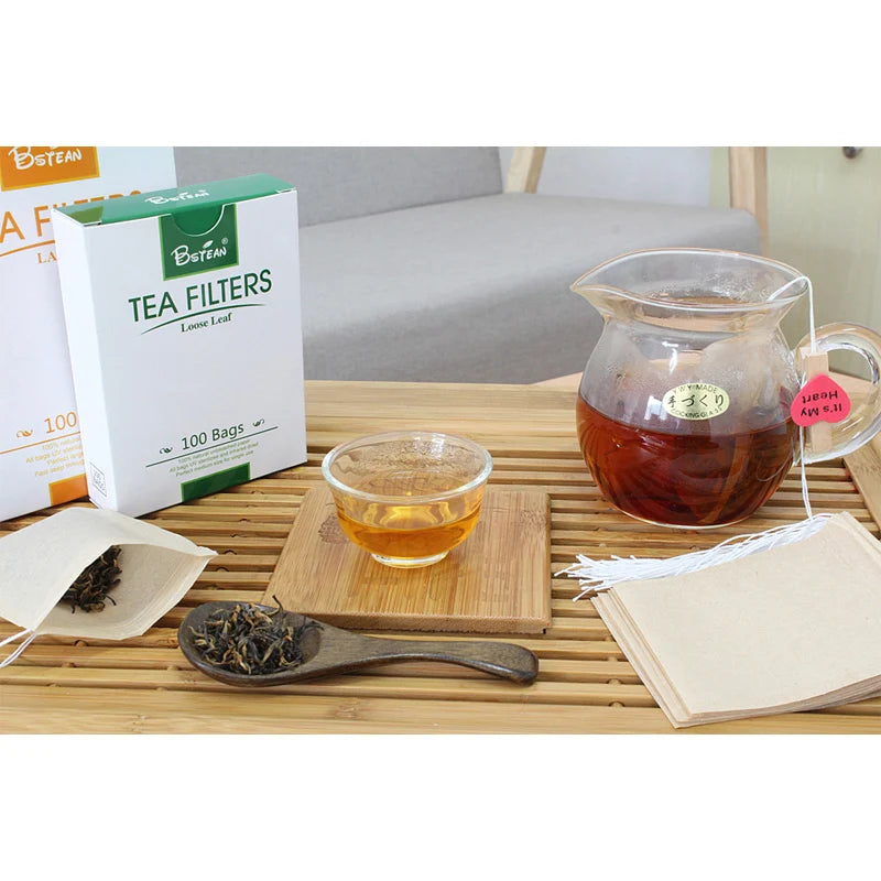 200 PCS Tea Filter Bags,Disposable Tea Infuser Drawstring Loose Leaf Tea with Natural Unbleached Paper and Free Clip
