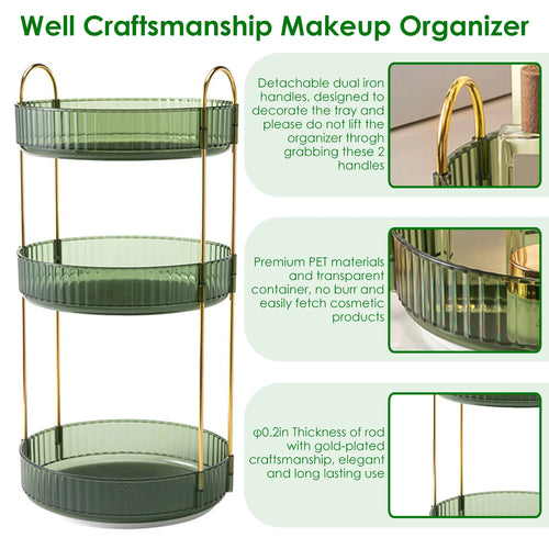 1 Set 3 Tier Rotating Makeup Organizer 360 Degree Spinning Perfume Cosmetic Storage Tray 55LBS Load Countertop Shelves for Lotion Lipstick