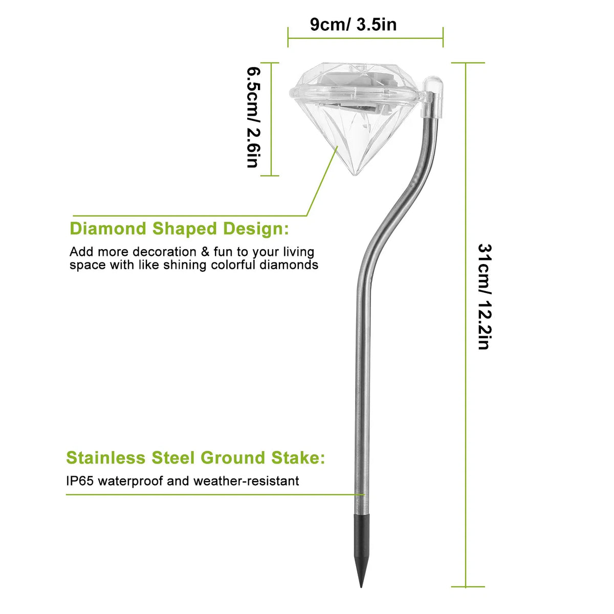 4Pcs Solar Garden Light Outdoor Diamond LED Light 7-Color Changing IP65 Waterproof Pathway Stake Decorative Lamp for Garden Patio Yard Walkway