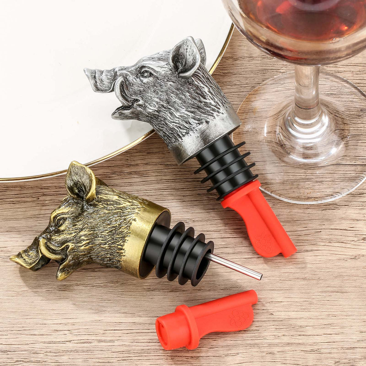 Wild Boar Head Wine Pourer - Vacuum Sealing, Wine Spout, Stopper for Cocktails, Whiskey, Wine Bottles, Perfect Gift for Any Occasion