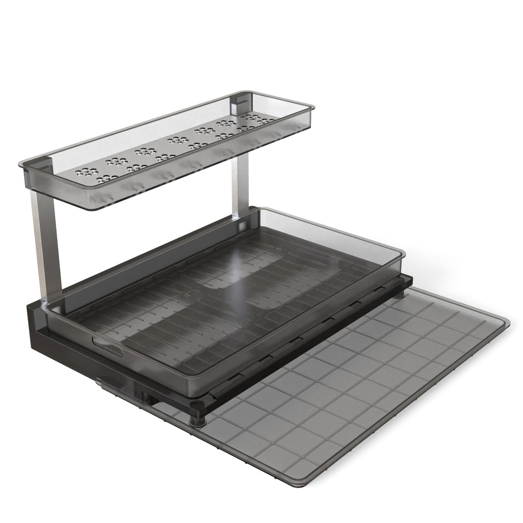 1Pc 2Tier Pull Out under Sink Organizer Cabinet Organizer with Sliding Drawer Tray L Shaped Slide Out Storage Shelves for Bathroom Kitchen Cabinet