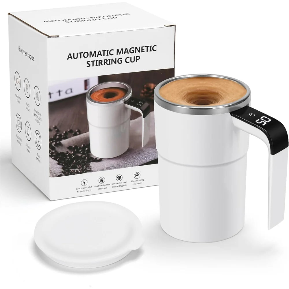 12Oz Self Stirring Mug, Auto Magnetic Coffee Mug with LED Display Temperature, Rechargeable Automatic Stirring Cup