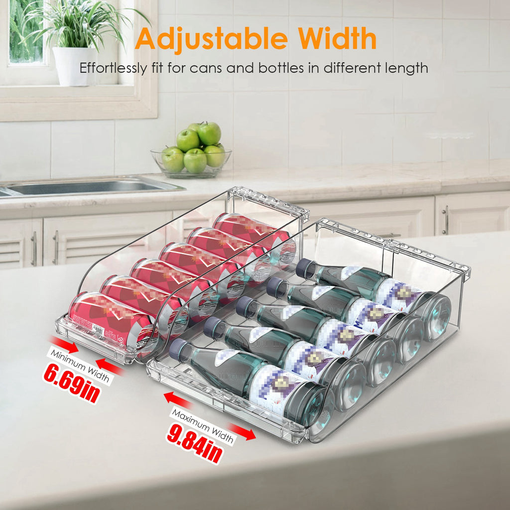 4Pcs Soda Can Organizers for Refrigerator Width Adjustable Clear Drink Organizer Expandable Can Holder Dispenser for Fridge Pantry Freezer