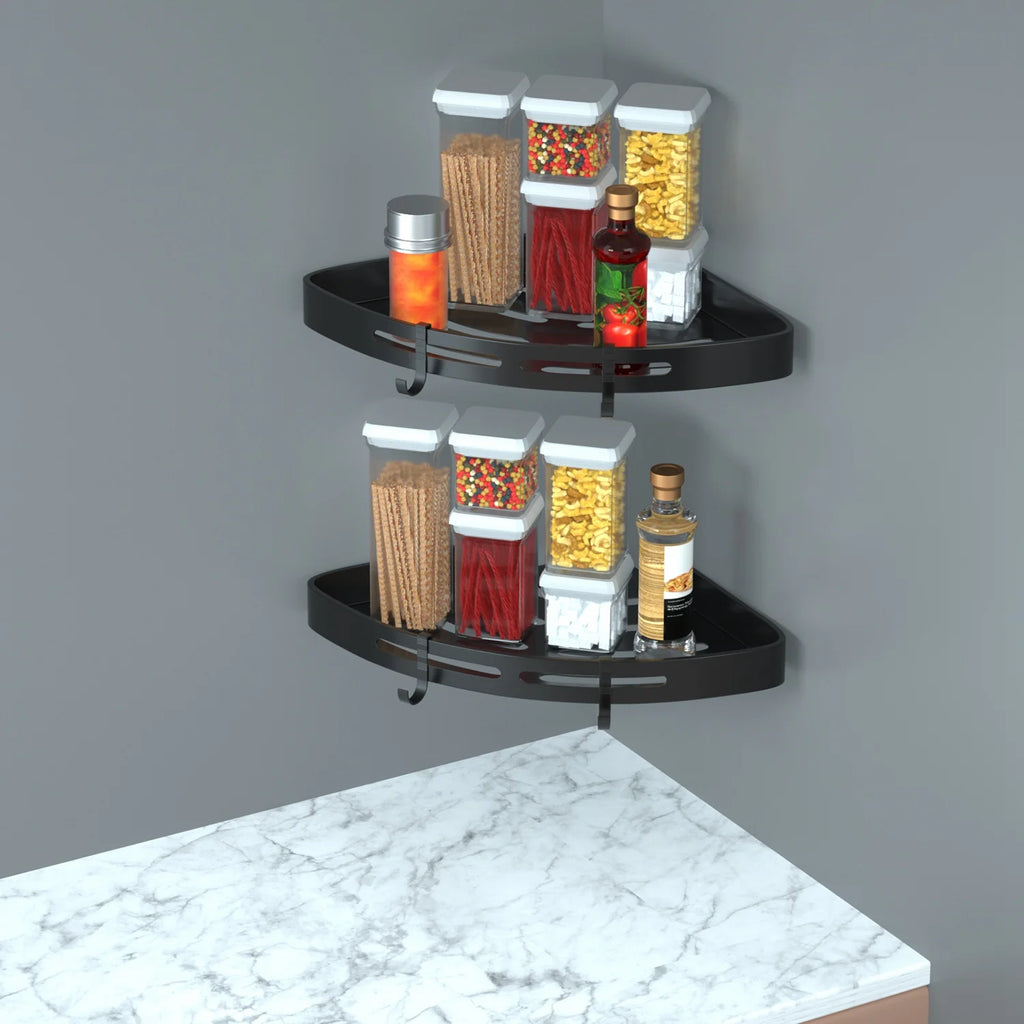 2Pcs Corner Shower Caddy Shelf Adhesive Bathroom Wall Mounted Storage Racks Aluminum Organizers for Bathroom Toilet Kitchen Dorm
